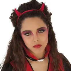 diadeem met rode glitterhoorns voor duivelsdame Halloweenkostuum