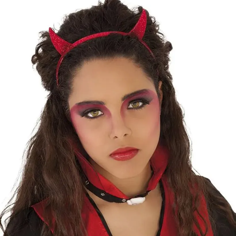 diadeem met rode glitterhoorns voor duivelsdame Halloweenkostuum