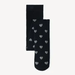 Dikke panty met allover jacquardpatroon van harten in lurex meisjes