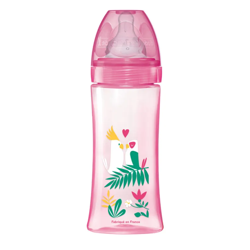 Dodie Initiation+ antikrampjeszuigfles 330 ml, ronde speen met 3 snelheden, roze Danseuse