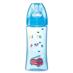 Dodie Initiation+ antikramp zuigfles 330 ml, ronde speen met 3 snelheden, blauw pompier, +6 maanden