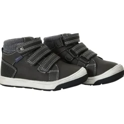 Donkergrijze laarsjes met drie velcro's voor baby jongen