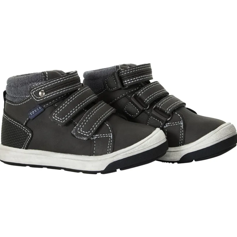 Donkergrijze laarsjes met drie velcro's voor baby jongen