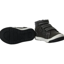 Donkergrijze laarsjes met drie velcro's voor baby jongen