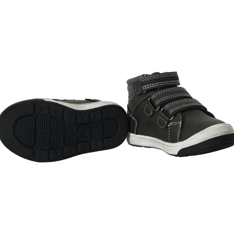 Donkergrijze laarsjes met drie velcro's voor baby jongen