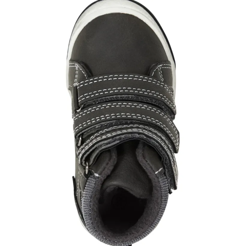 Donkergrijze laarsjes met drie velcro's voor baby jongen