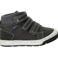 Donkergrijze laarsjes met drie velcro's voor baby jongen