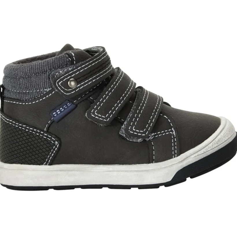 Donkergrijze laarsjes met drie velcro's voor baby jongen