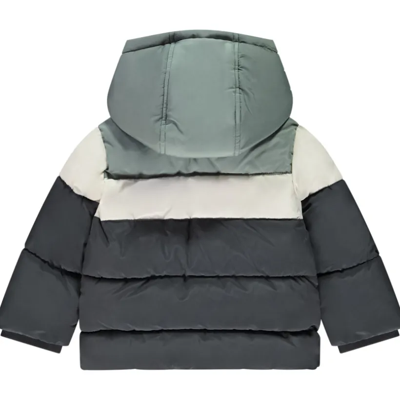 Donsjas met afneembare kap en colour block effect voor baby jongen