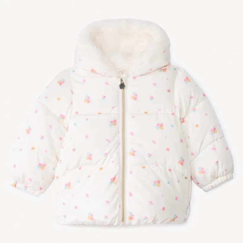 Donsjas met bloemenprint en sherpavoering voor babymeisje