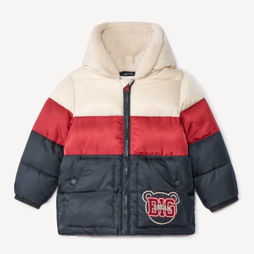 Donsjas met colourblock-effect en sherpavoering voor babyjongens