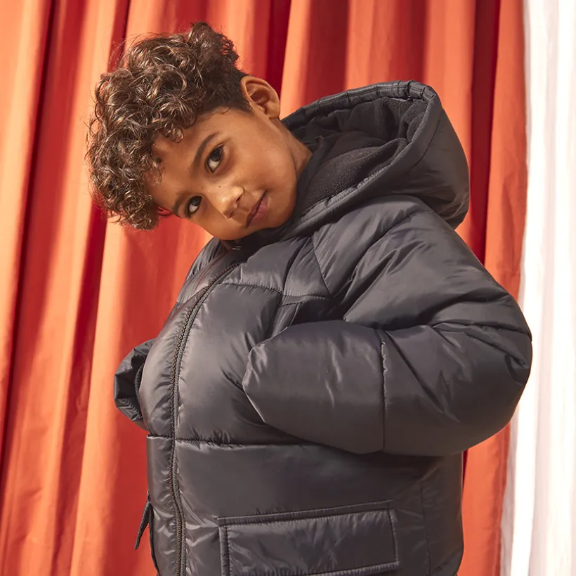 Donsjas microfleece met kap jongens