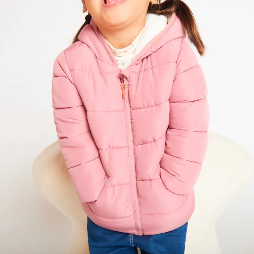 Donsjas van stof met gewatteerd effect en microfleece meisjes
