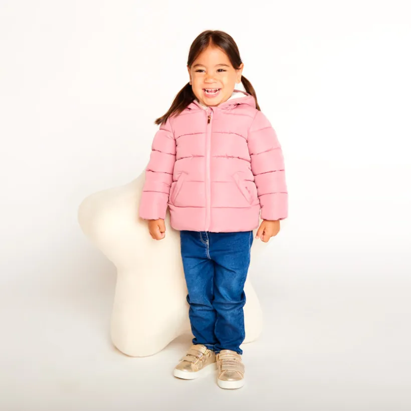 Donsjas van stof met gewatteerd effect en microfleece meisjes