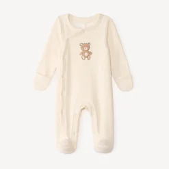 Dors-bien en velours pour nouveau-né doublé en sherpa avec patch en bouclette ourson.