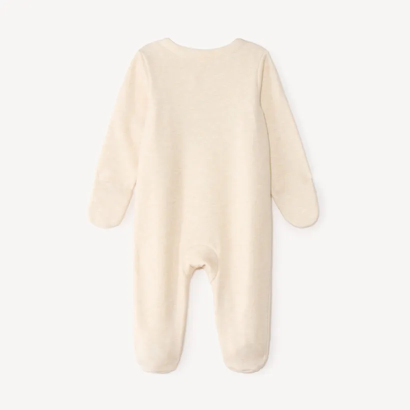 Dors-bien en velours pour nouveau-né doublé en sherpa avec patch en bouclette ourson.