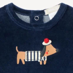 Dors-bien in velours voor babyjongens met dachshund borduursel.