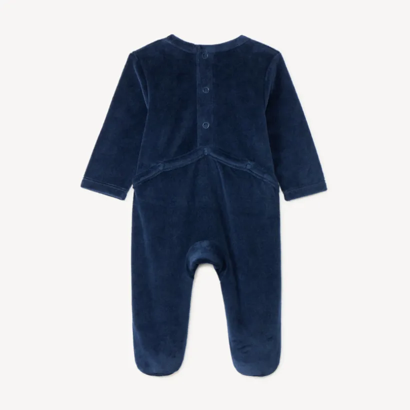 Dors-bien in velours voor babyjongens met dachshund borduursel.