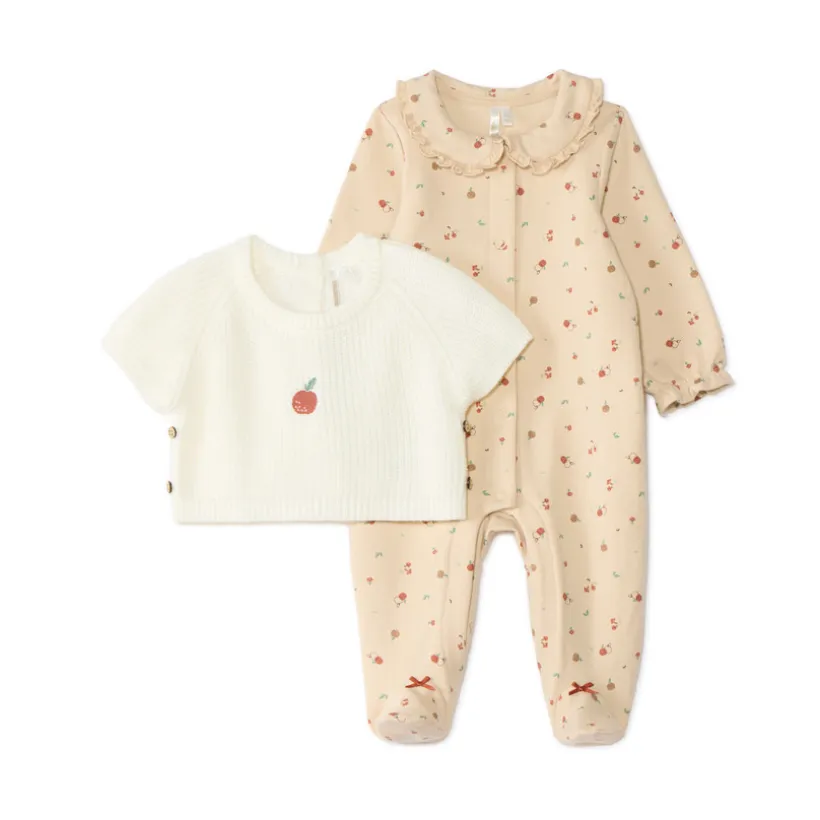 Doudou bébé fille molleton + pull motif pomme