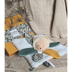 Doudou Lion jaune plat avec pétales Boh'Aime 27cm