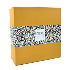 Doudou Lion jaune plat avec pétales Boh'Aime 27cm