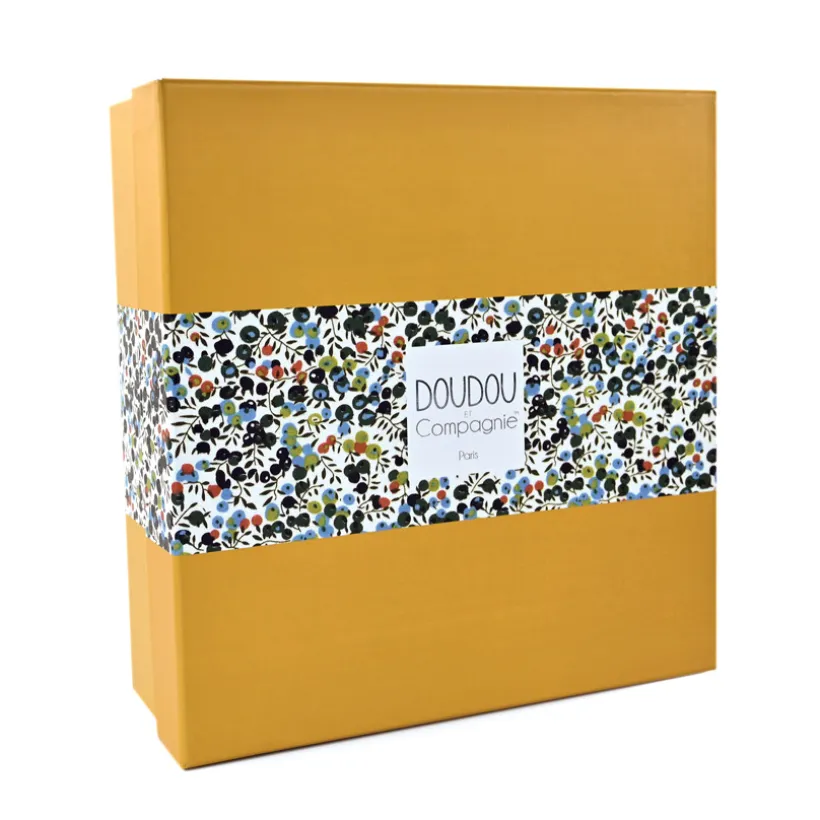 Doudou Lion jaune plat avec pétales Boh'Aime 27cm