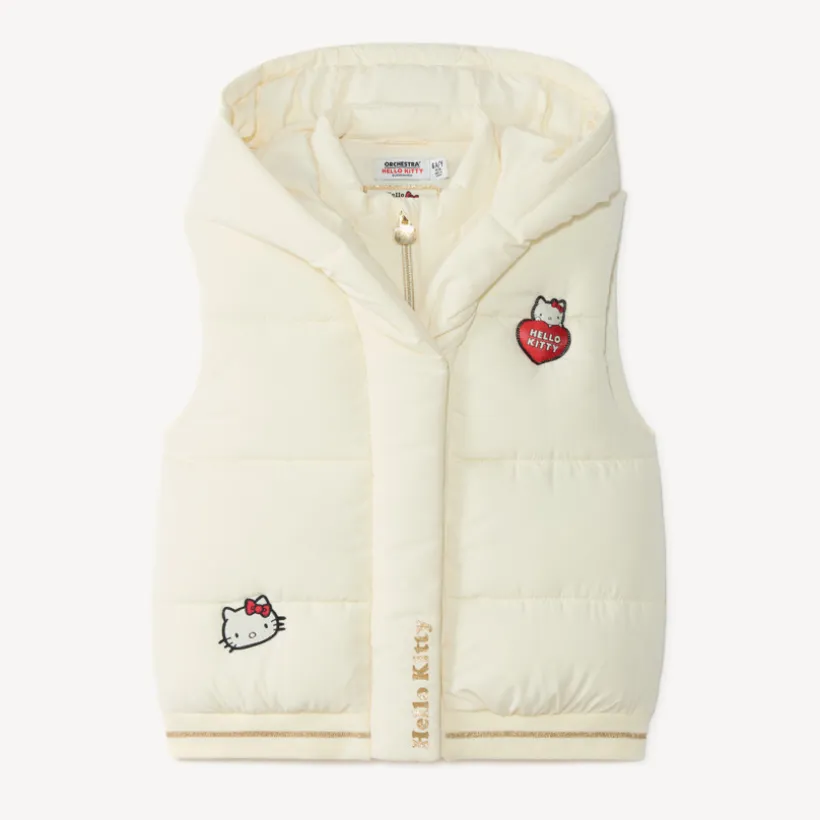 Doudoune meisje zonder mouwen met capuchon en Hello Kitty patch