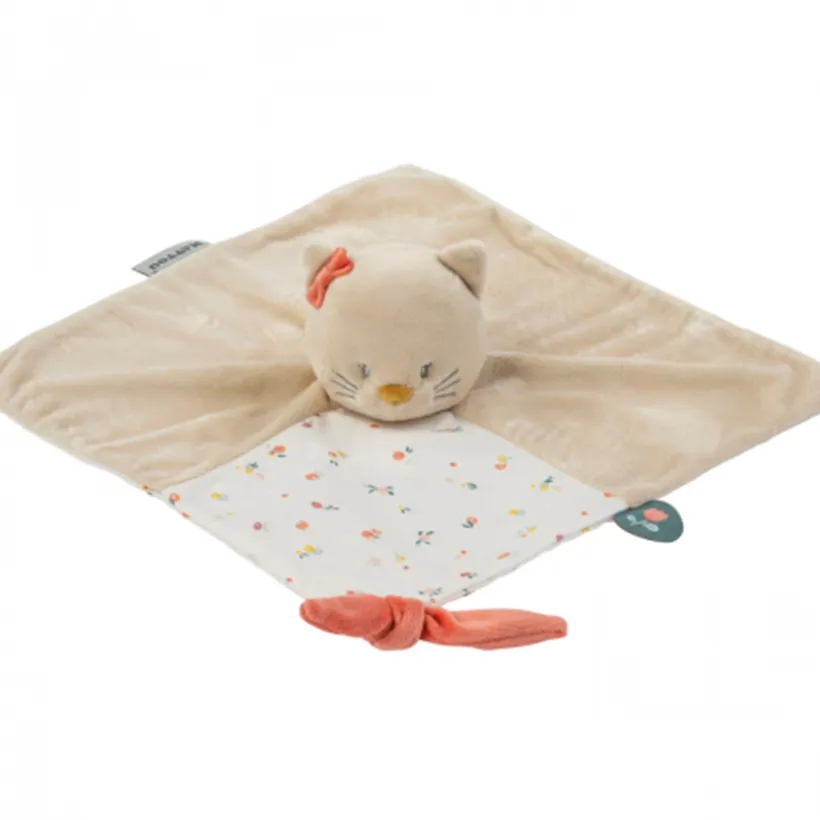 Doudou plat en velours Mila le chat beige