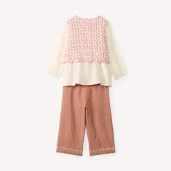 Driekleurige baby's meisjes set met tuniek + broek + mouwloze bloes.