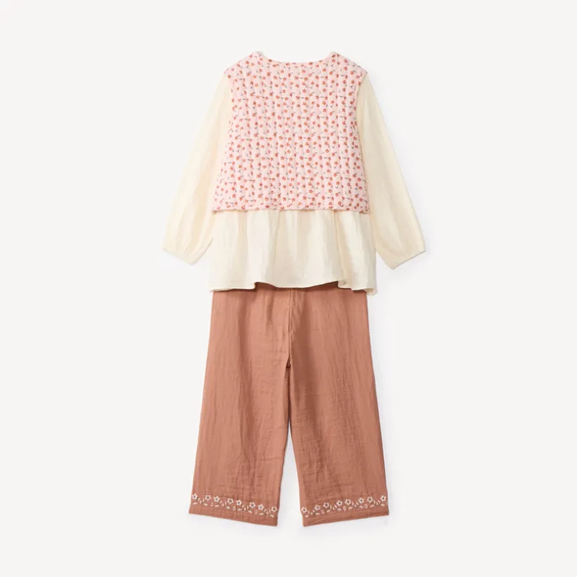 Driekleurige baby's meisjes set met tuniek + broek + mouwloze bloes.