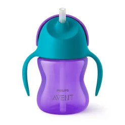 Drinkbeker met rietje +9m 200 ml - Paars