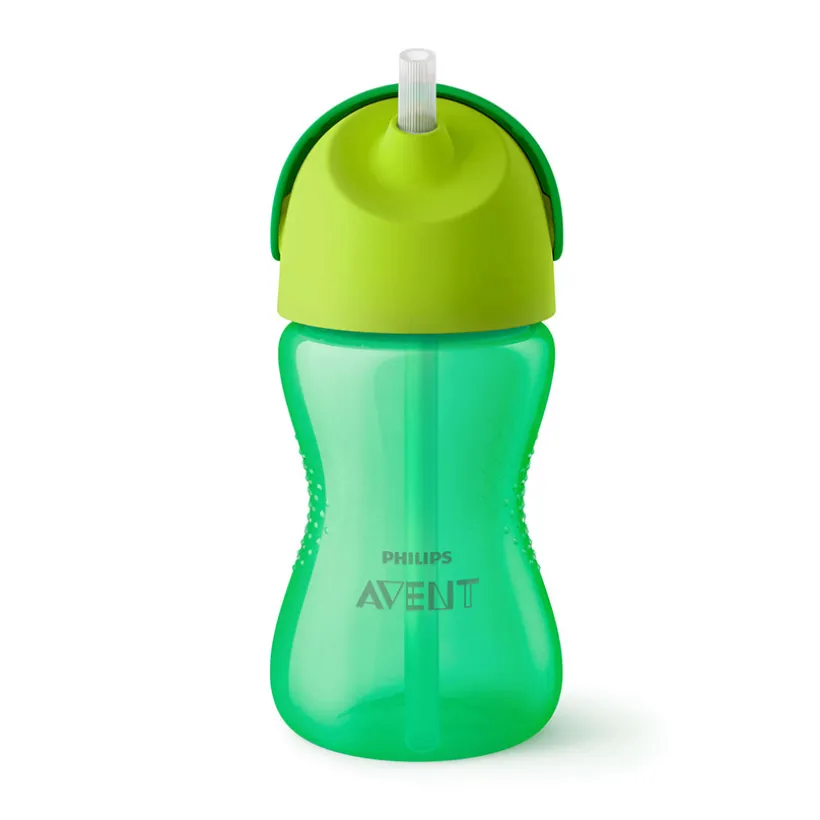 Drinkfles met rietje 300 ml - Groen - 12M+