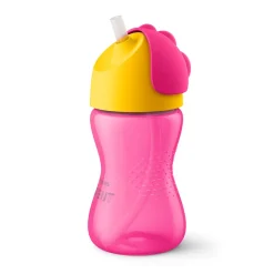 Drinkfles met rietje 300 ml - Roze - 12m+