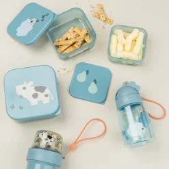 Drinkfles met rietje Tiny Farm blauw van Done By Deer, anti-lek en draagkoord