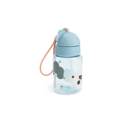 Drinkfles met rietje Tiny Farm blauw van Done By Deer, anti-lek en draagkoord
