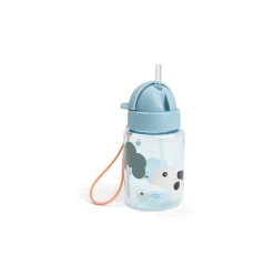 Drinkfles met rietje Tiny Farm blauw van Done By Deer, anti-lek en draagkoord