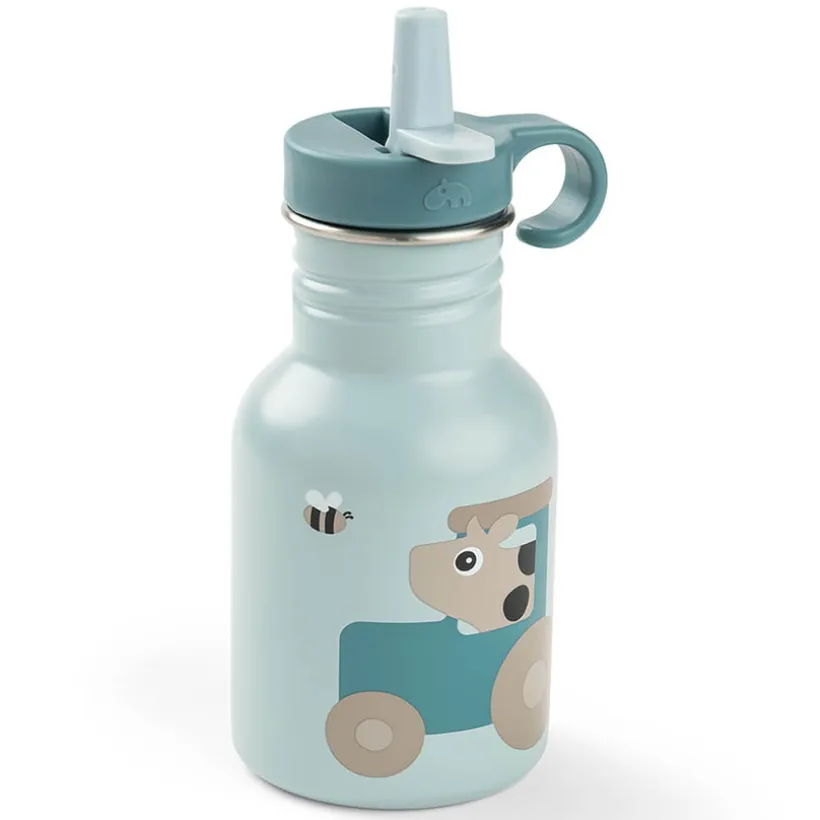Drinkfles met rietje Tiny Farm Blauw 350ML