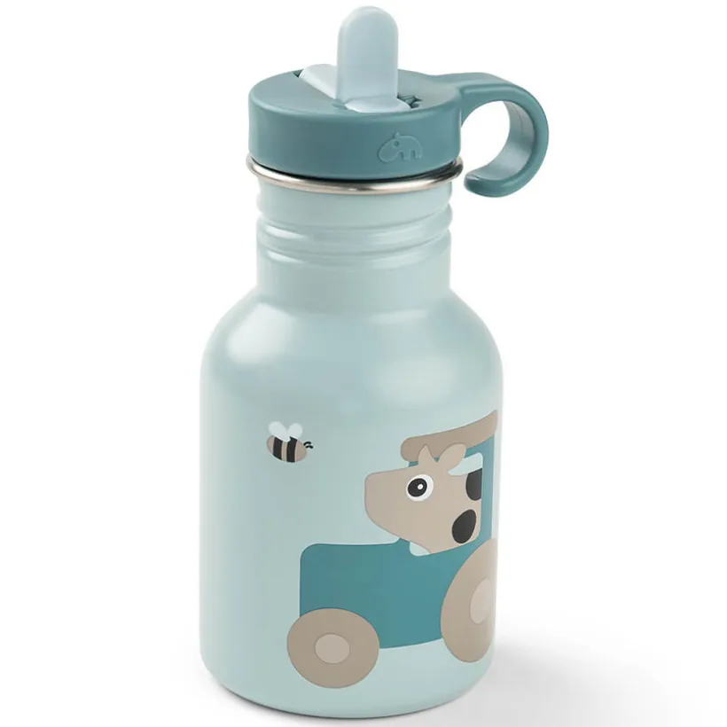 Drinkfles met rietje Tiny Farm Blauw 350ML