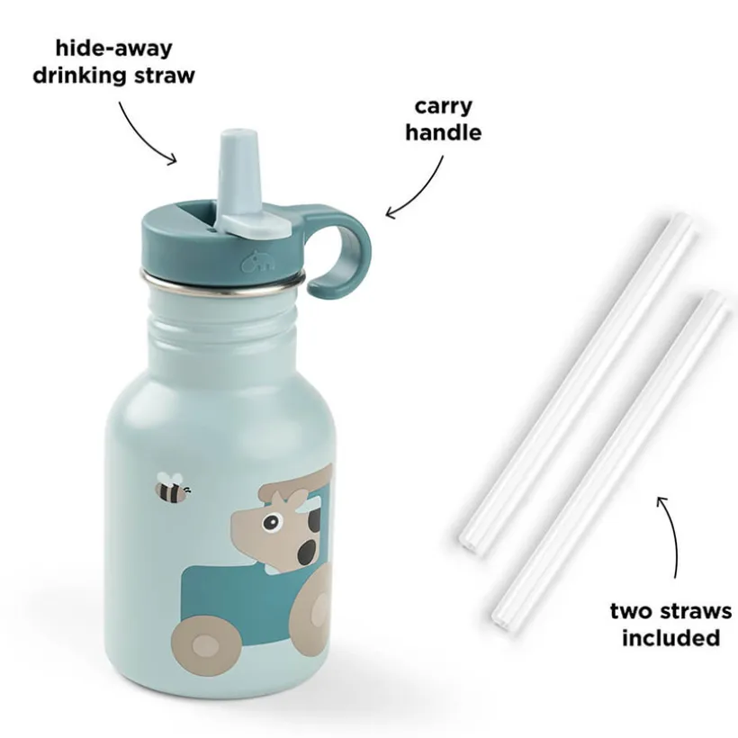 Drinkfles met rietje Tiny Farm Blauw 350ML