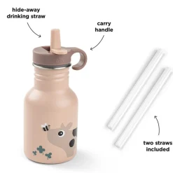 Drinkfles met rietje Tiny Farm Roze 350ML