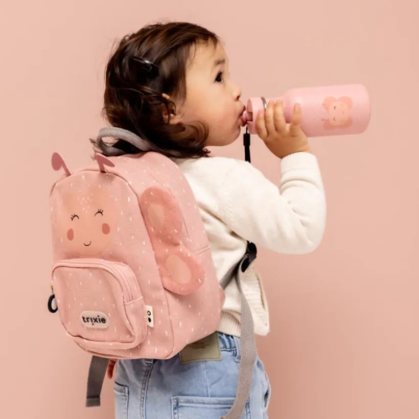 Drinkfles Mrs. Butterfly 350 ml van Trixie, duurzame roestvrijstalen fles met ergonomische dop en draagriem