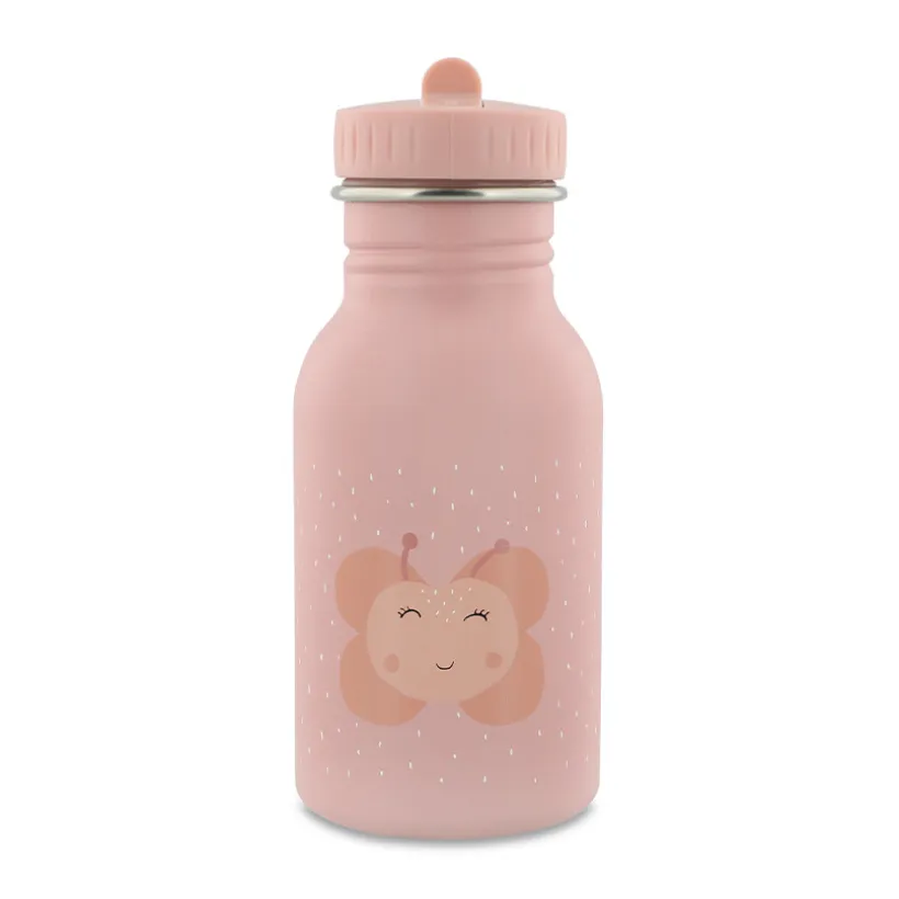 Drinkfles Mrs. Butterfly 350 ml van Trixie, duurzame roestvrijstalen fles met ergonomische dop en draagriem