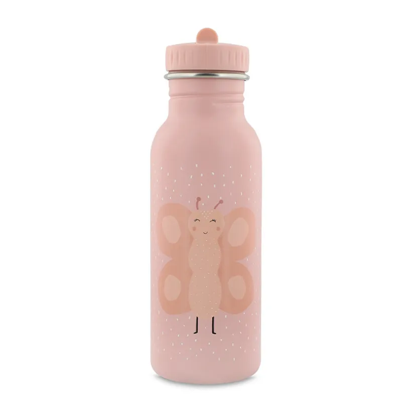 Drinkfles Mrs. Butterfly van roestvrij staal 500 ml met ergonomische dop en draagriem
