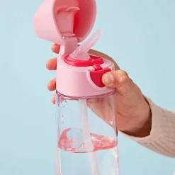 Drinkfles Tritan met silicone rietje 600ml Roze