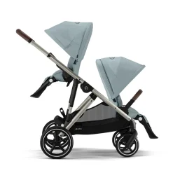 Dubbele Gazelle S kinderwagen met shoppermand taupe/stormy blue