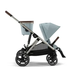 Dubbele Gazelle S kinderwagen met shoppermand taupe/stormy blue