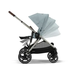 Dubbele Gazelle S kinderwagen met shoppermand taupe/stormy blue