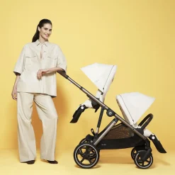 Dubbele Gazelle S kinderwagen met shoppermand taupe/stormy blue