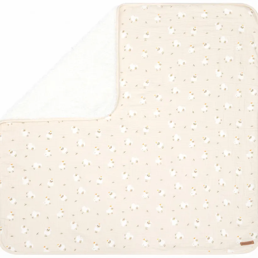 dubbelzijdige bi-materiaal deken met schapenprint La Vie à la Ferme beige