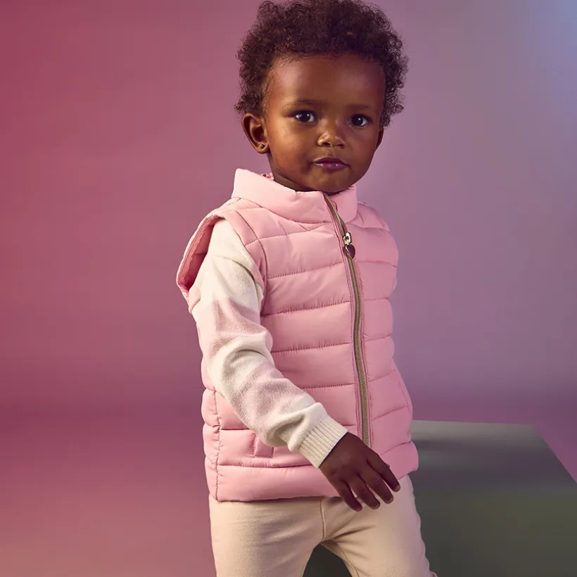 Dunne mouwloze donsjas van stof voor babymeisje